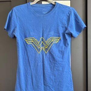Women's Blue Graphic Tee with Yellow Emblem